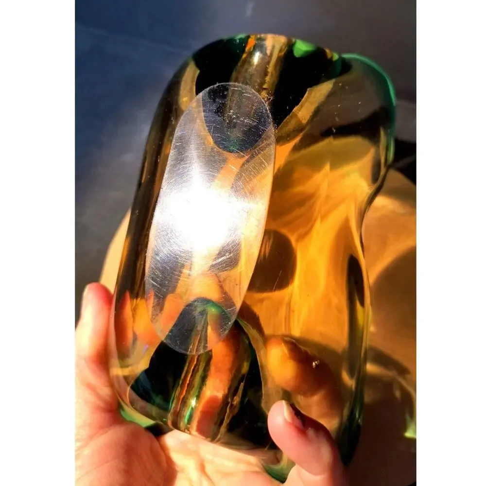 597. Murano Style Art Glass Bowl Dish Green and Amber Glows